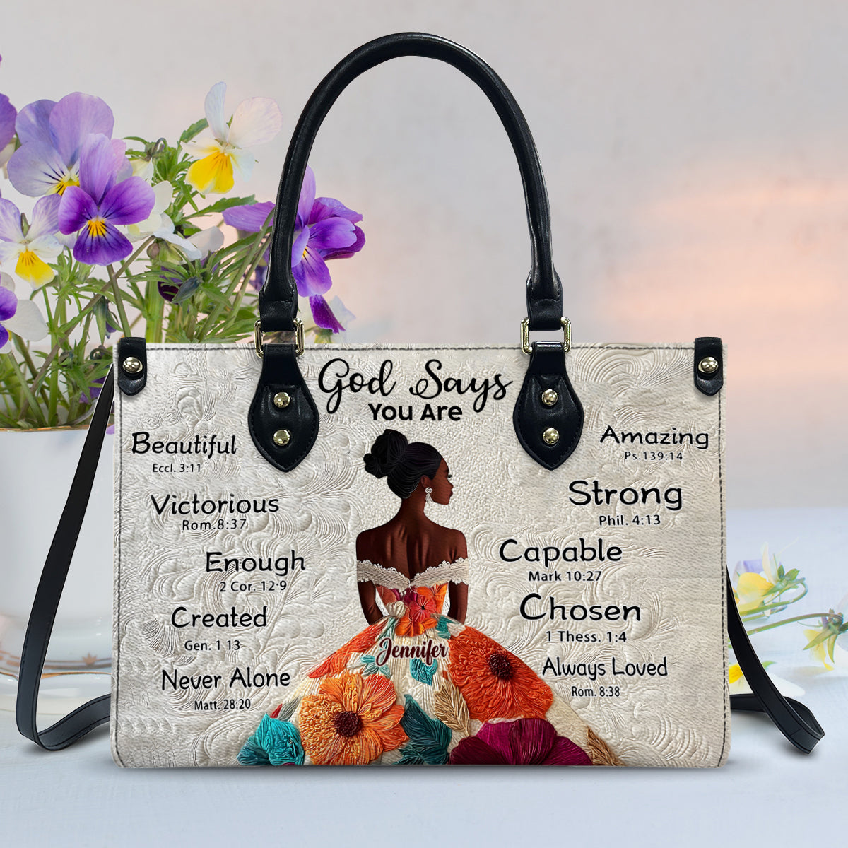 Dieu dit que tu l'es - Sac à main personnalisé en cuir afro-américain
