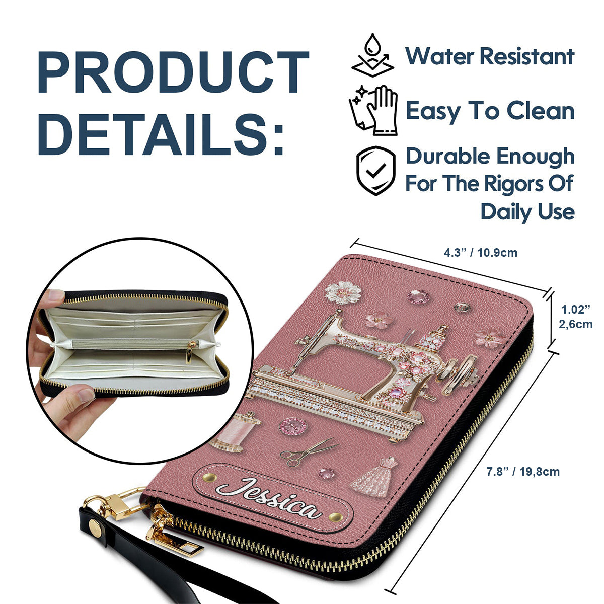 Magnifique machine à coudre - Portefeuille long en cuir personnalisé