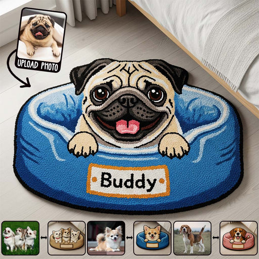 Tapis à poils longs personnalisé Happy Peeking Dog -