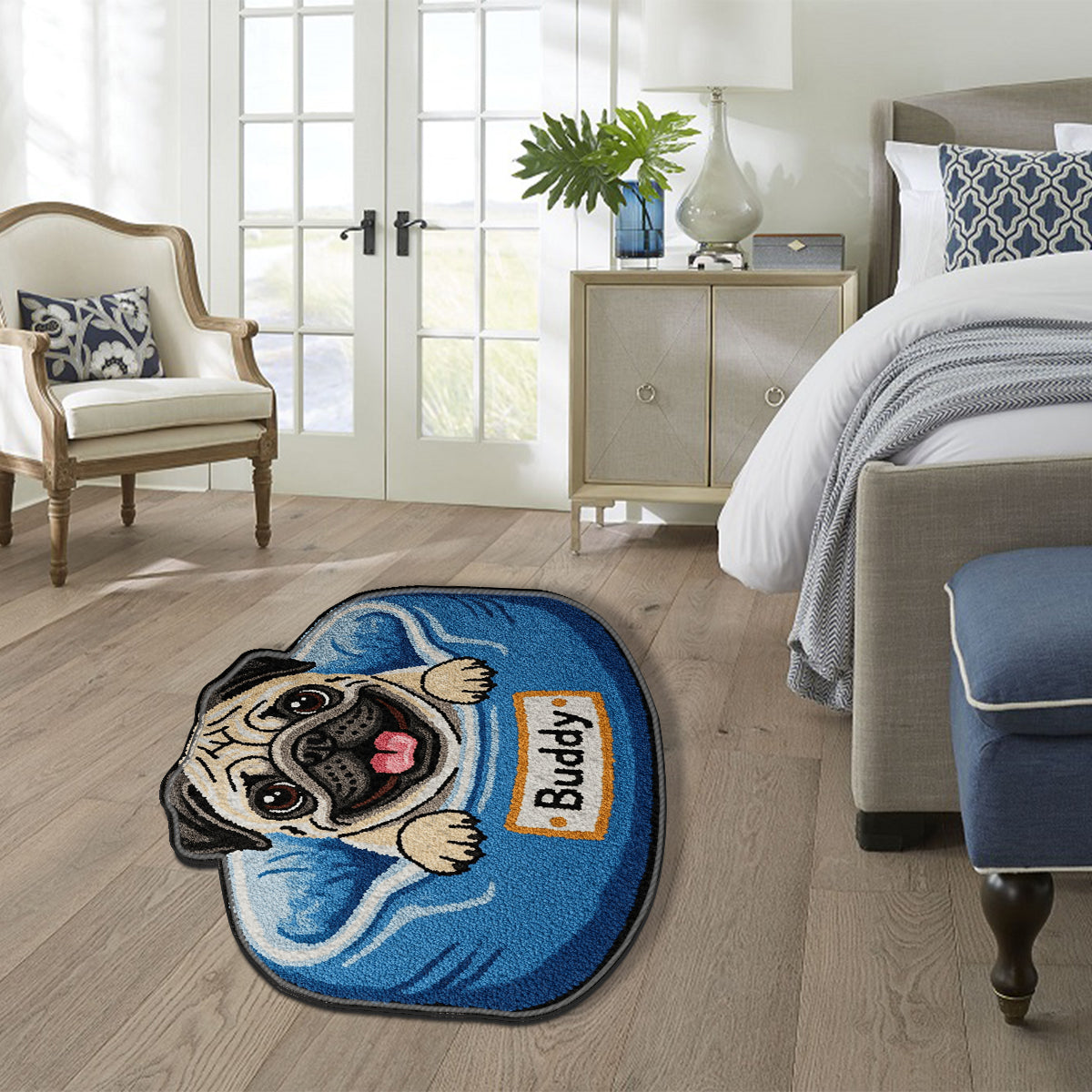 Tapis à poils longs personnalisé Happy Peeking Dog -