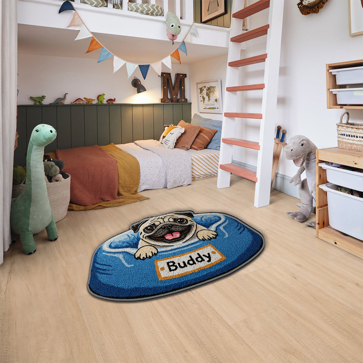 Tapis à poils longs personnalisé Happy Peeking Dog -