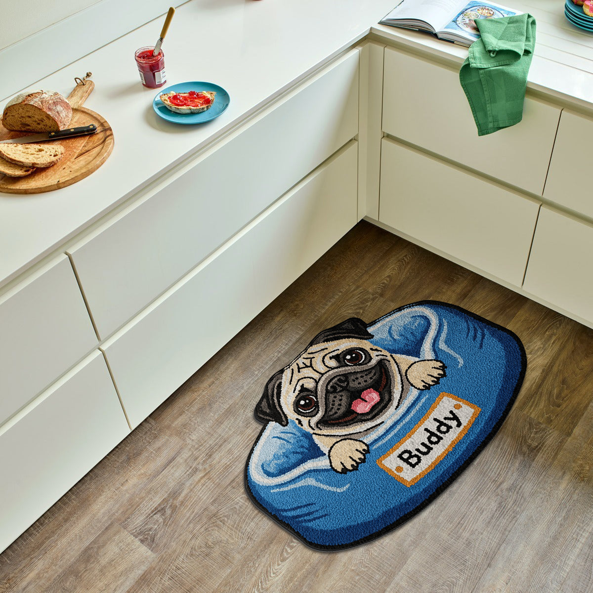 Tapis à poils longs personnalisé Happy Peeking Dog -
