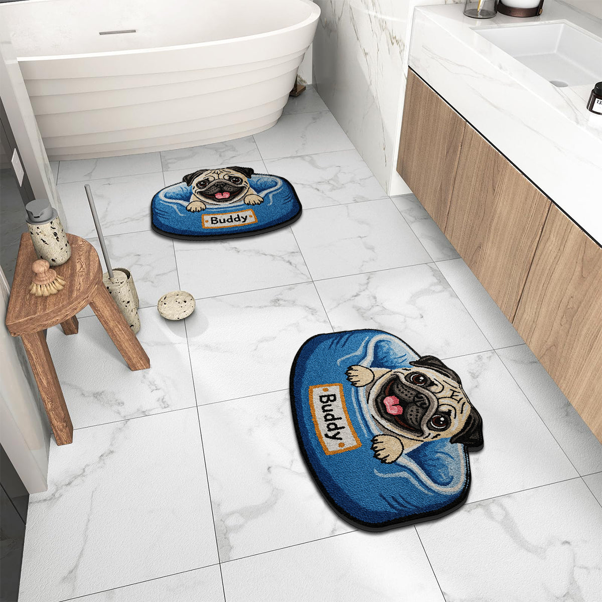 Tapis à poils longs personnalisé Happy Peeking Dog -