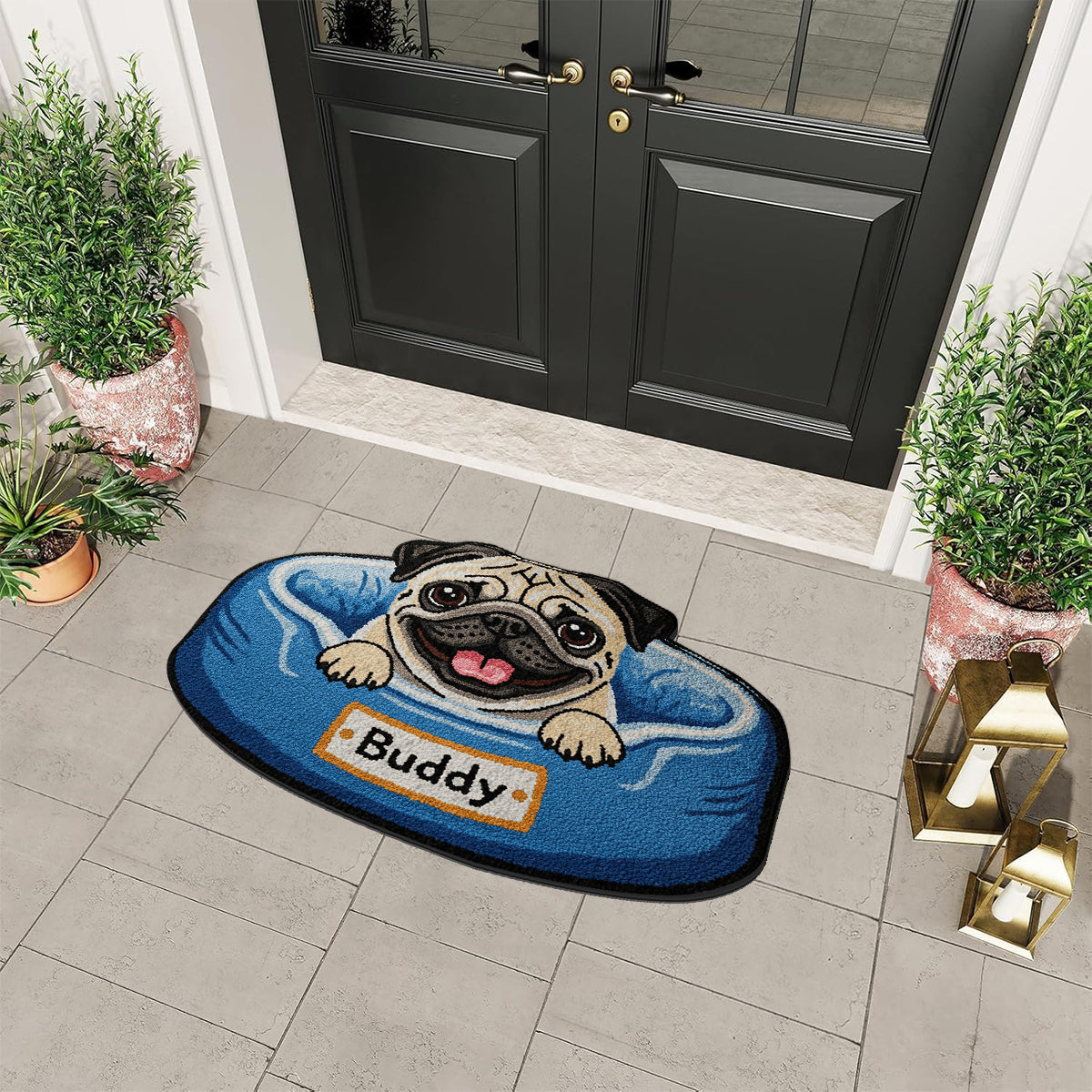 Tapis à poils longs personnalisé Happy Peeking Dog -