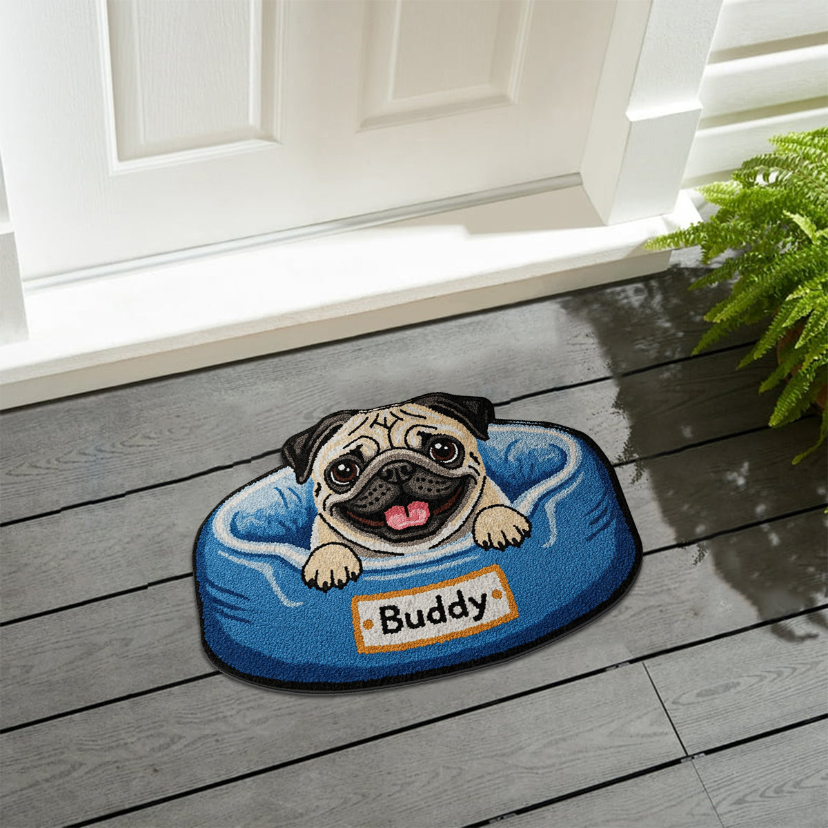 Tapis à poils longs personnalisé Happy Peeking Dog -