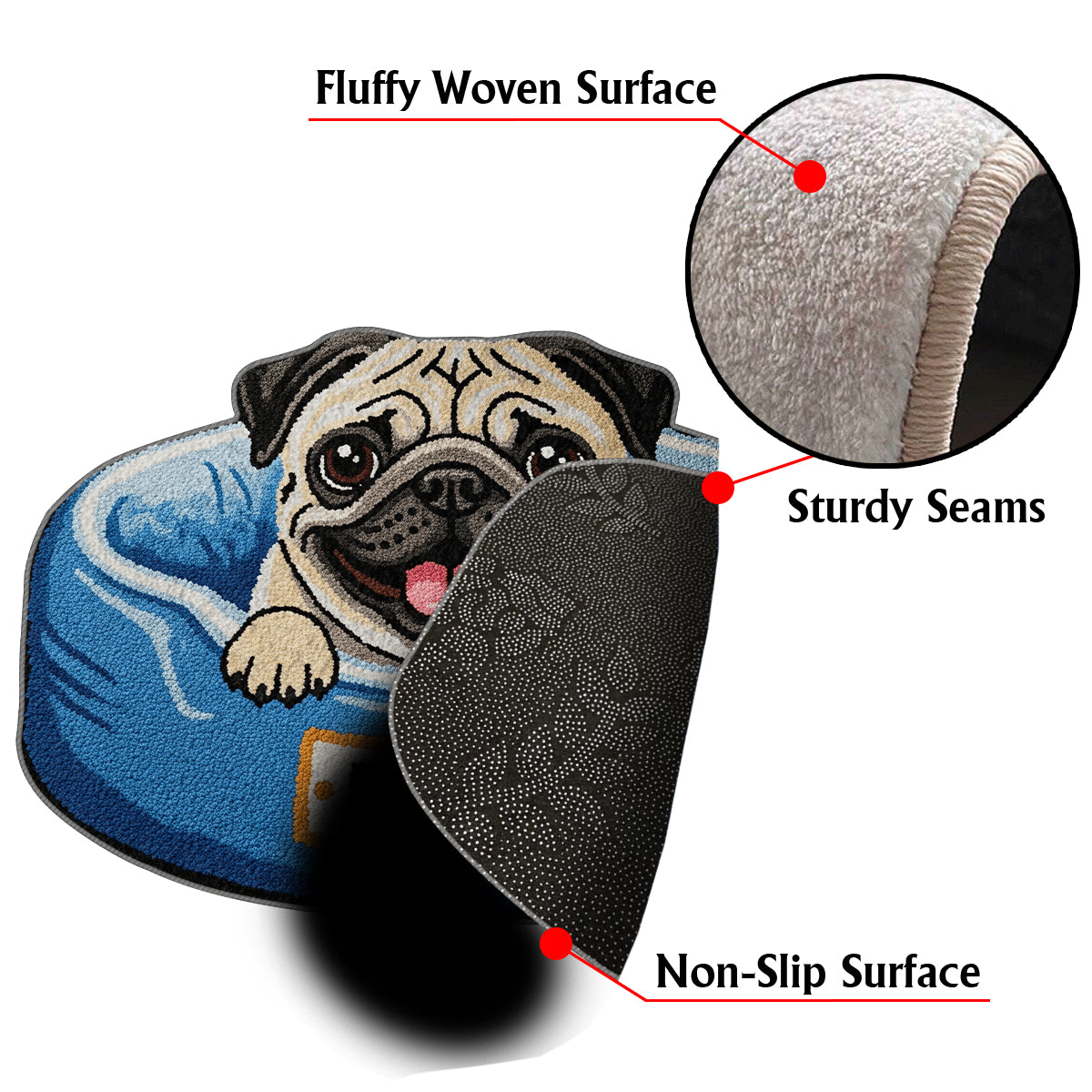 Tapis à poils longs personnalisé Happy Peeking Dog -