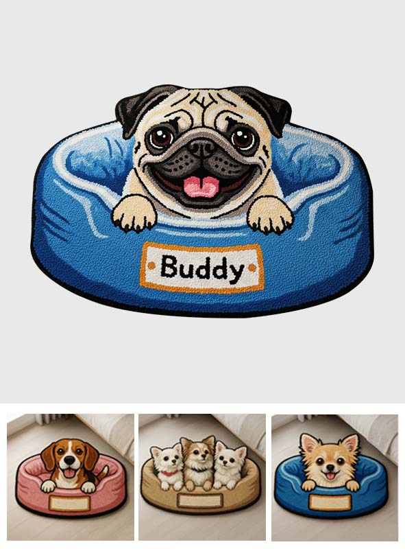 Tapis à poils longs personnalisé Happy Peeking Dog -