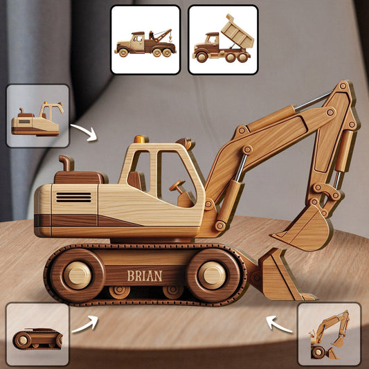 Jouet de véhicules de chantier pour enfant - Puzzle en bois personnalisé en forme d'enfant