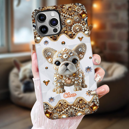 Coque de téléphone personnalisée avec motif intégral de bouledogue français « J’adore »