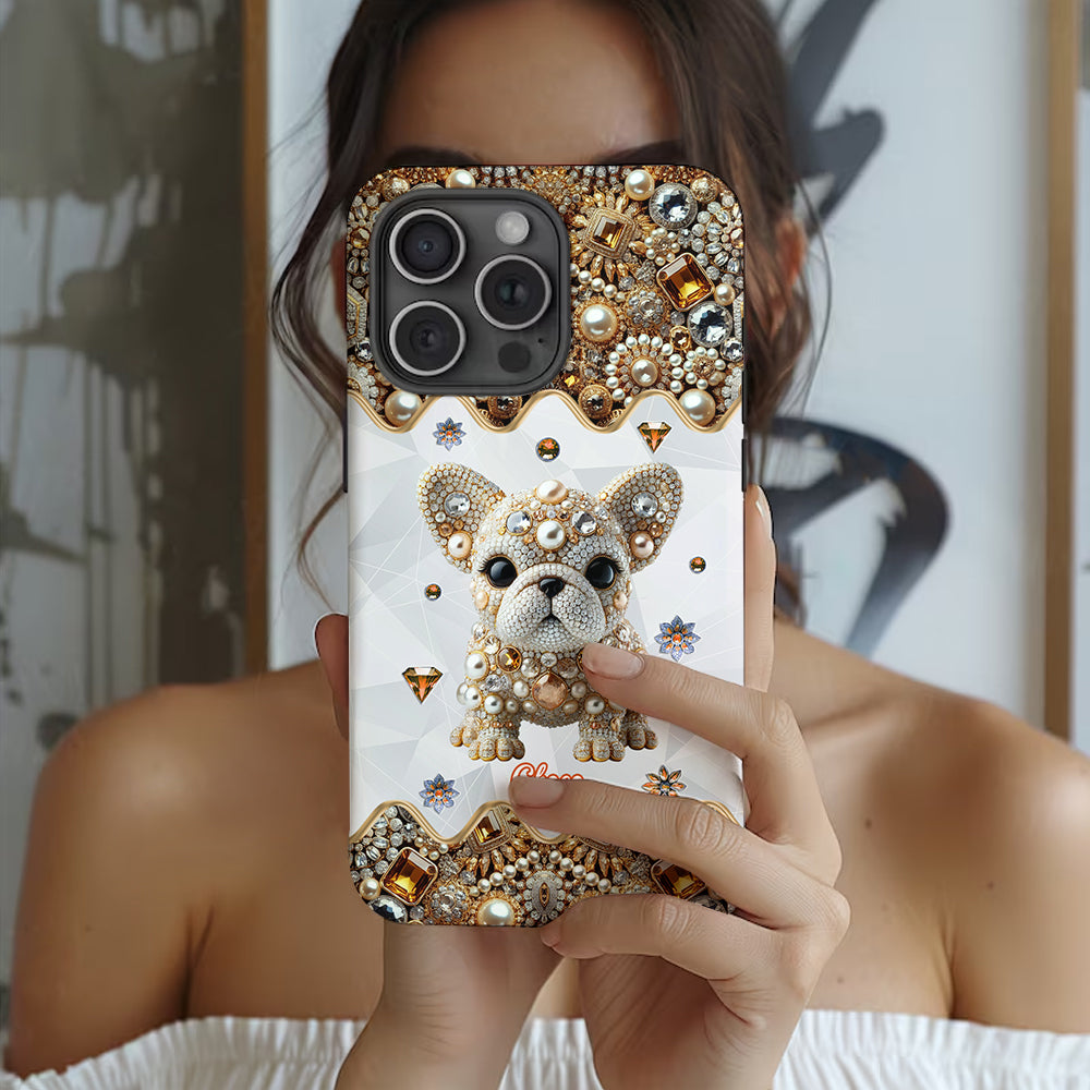 Coque de téléphone personnalisée avec motif intégral de bouledogue français « J’adore »