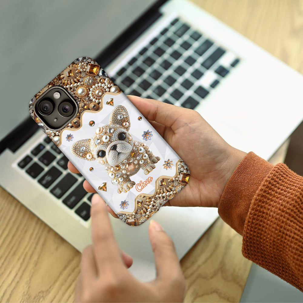 Coque de téléphone personnalisée avec motif intégral de bouledogue français « J’adore »