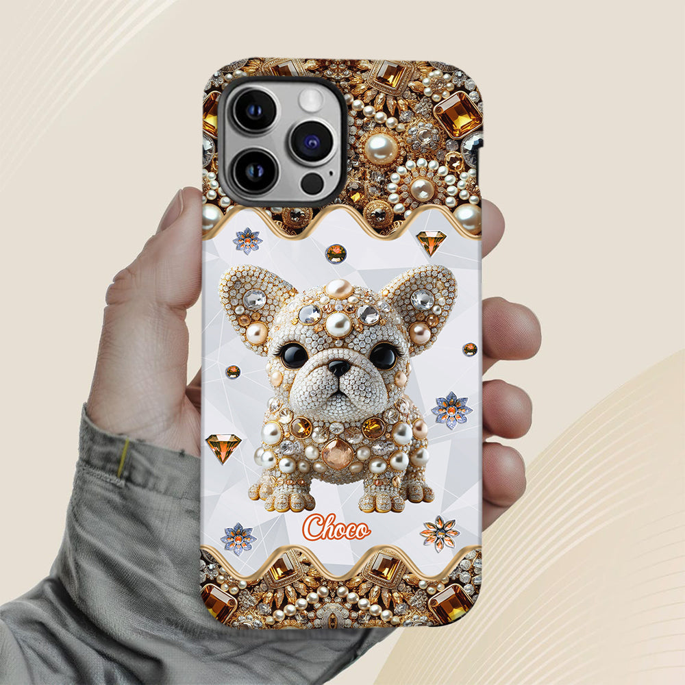 Coque de téléphone personnalisée avec motif intégral de bouledogue français « J’adore »