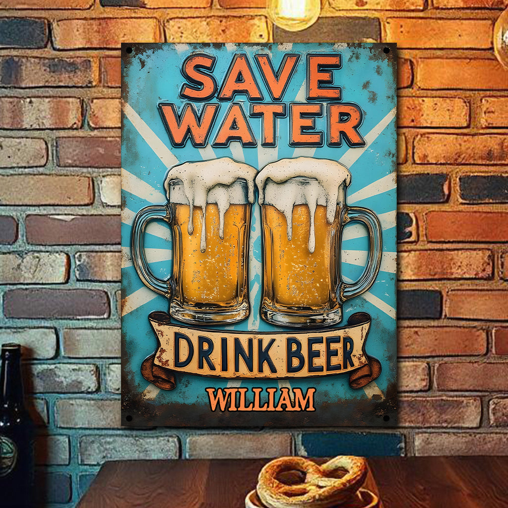 Économisez l'eau, buvez de la bière - Panneau métallique rectangulaire personnalisé « Bière »
