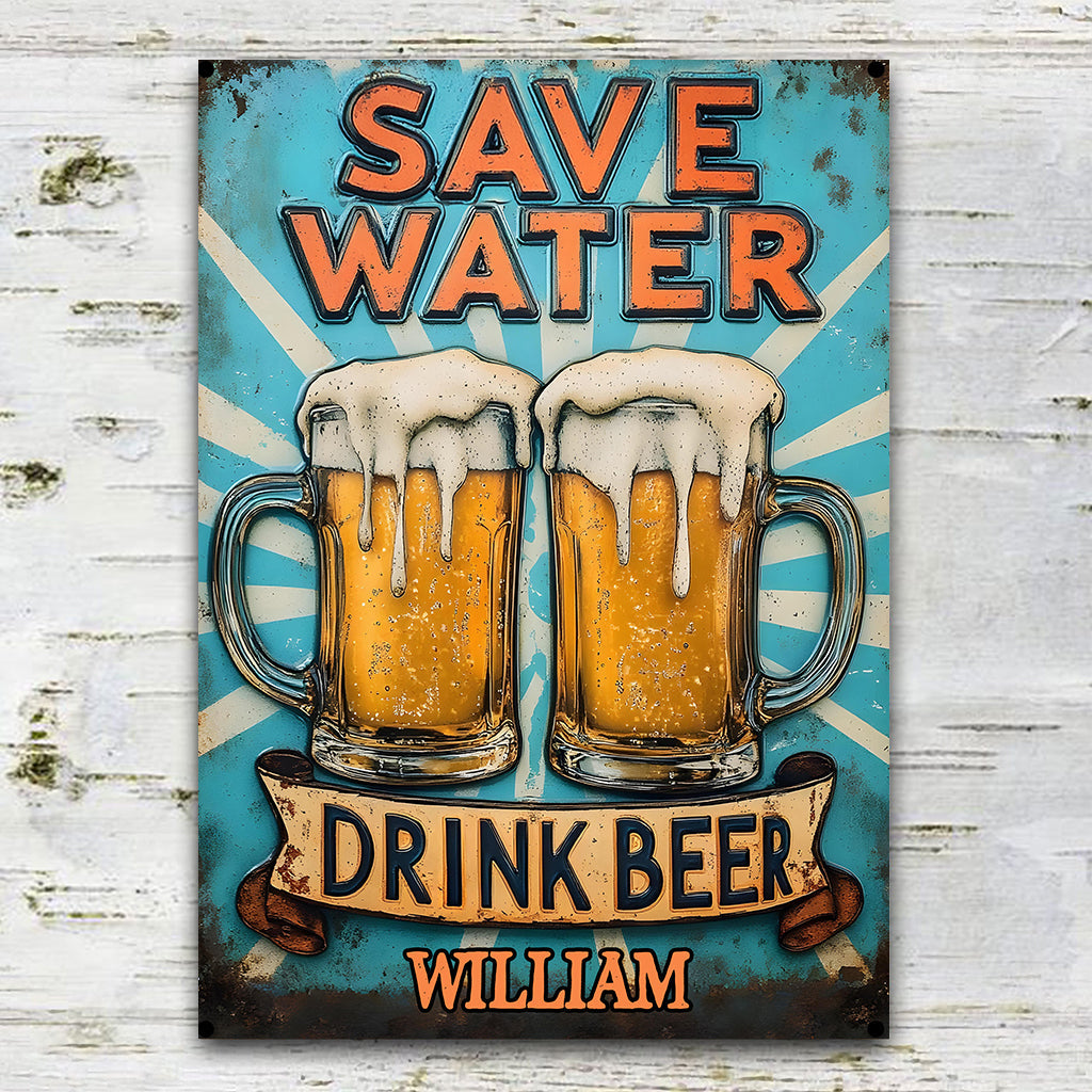 Économisez l'eau, buvez de la bière - Panneau métallique rectangulaire personnalisé « Bière »