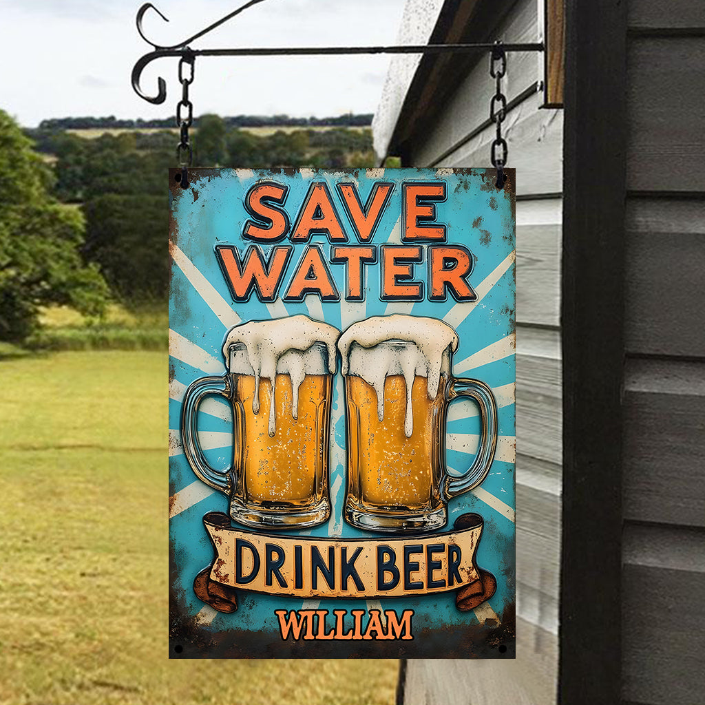 Économisez l'eau, buvez de la bière - Panneau métallique rectangulaire personnalisé « Bière »