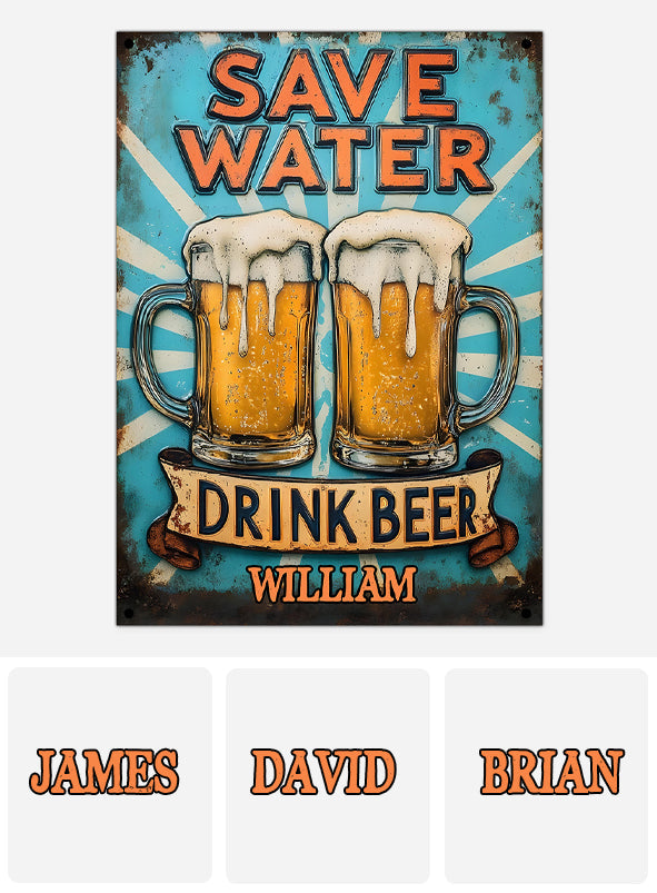 Économisez l'eau, buvez de la bière - Panneau métallique rectangulaire personnalisé « Bière »