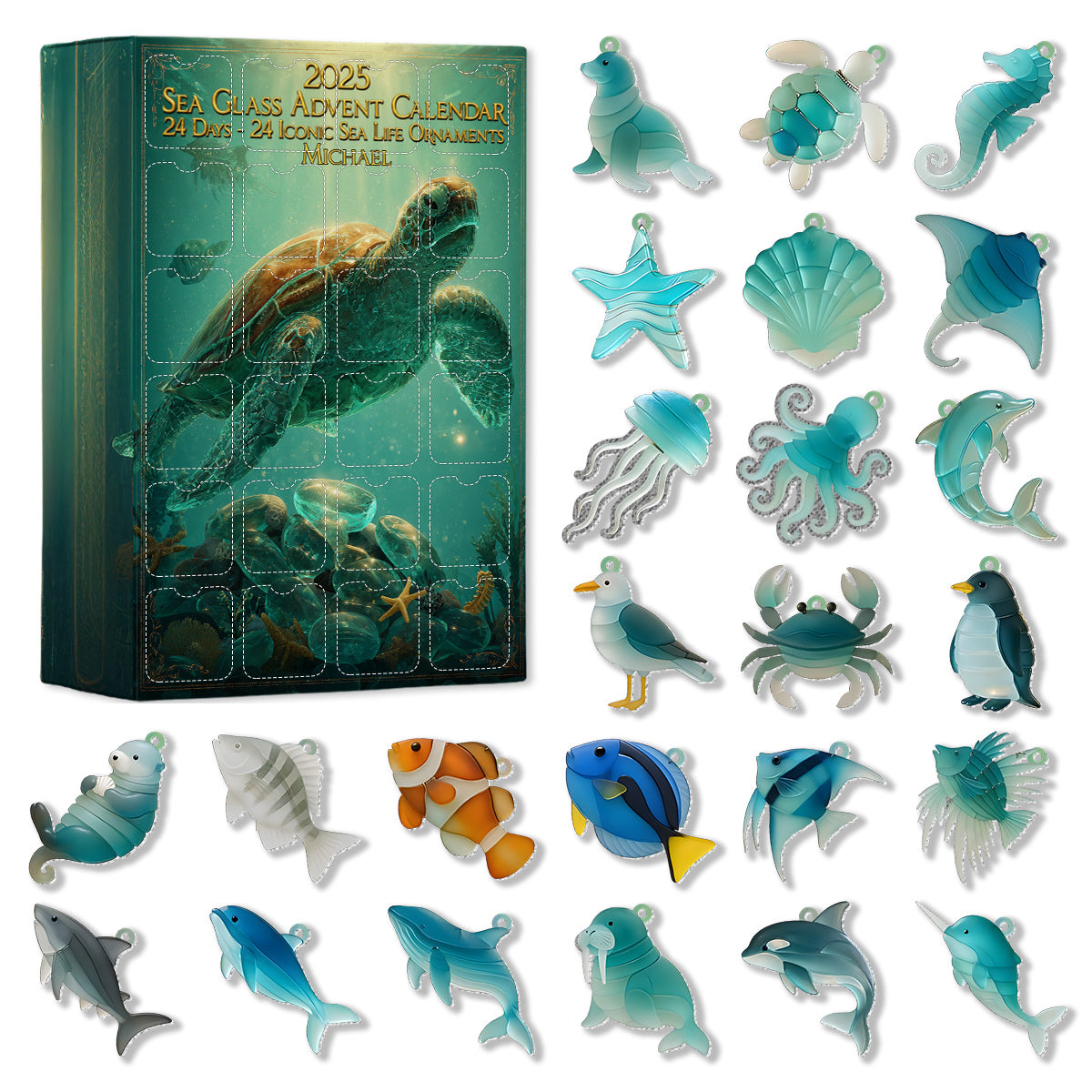 Amoureux de la plage - Calendrier de l'Avent personnalisé pour les amoureux de la mer avec décorations