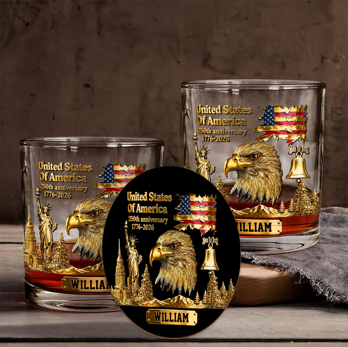 250th Anniversary - Personalized Bald Eagle Whiskey Glass