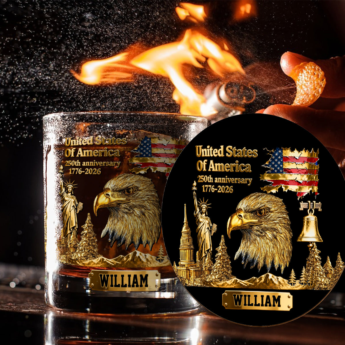 250th Anniversary - Personalized Bald Eagle Whiskey Glass