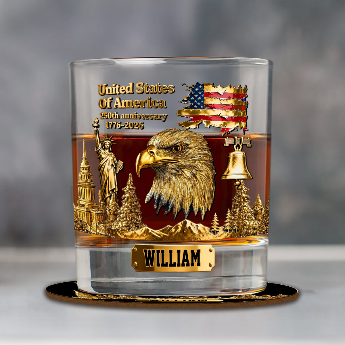 250th Anniversary - Personalized Bald Eagle Whiskey Glass