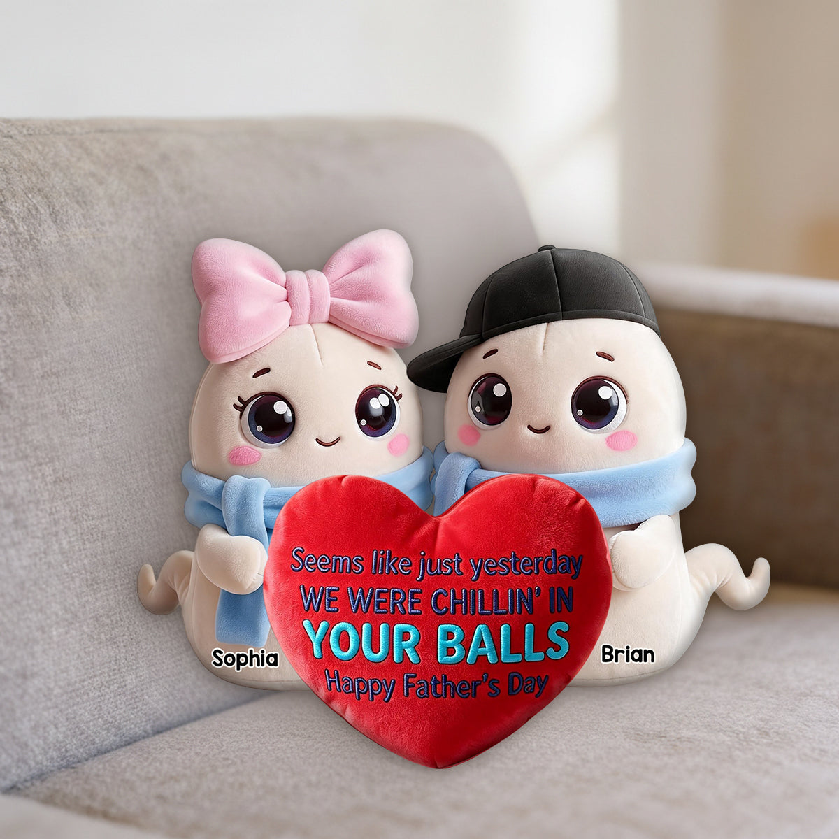 Joyeuse Fête des Pères - Coussin Personnalisé en Fourrure Synthétique Premium