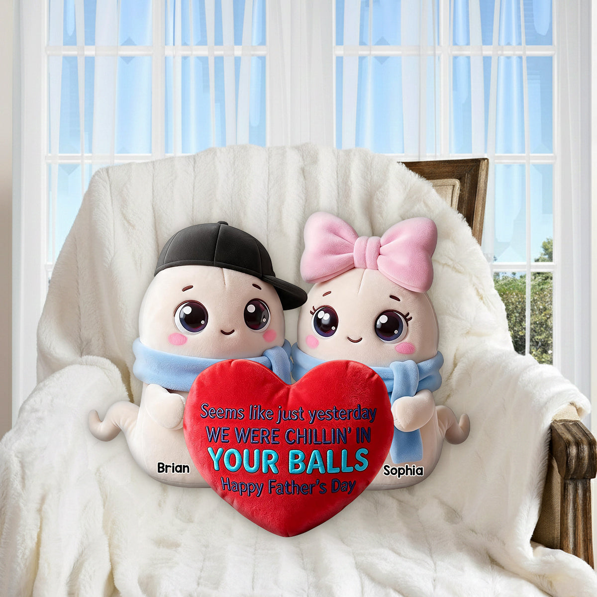 Joyeuse Fête des Pères - Coussin Personnalisé en Fourrure Synthétique Premium