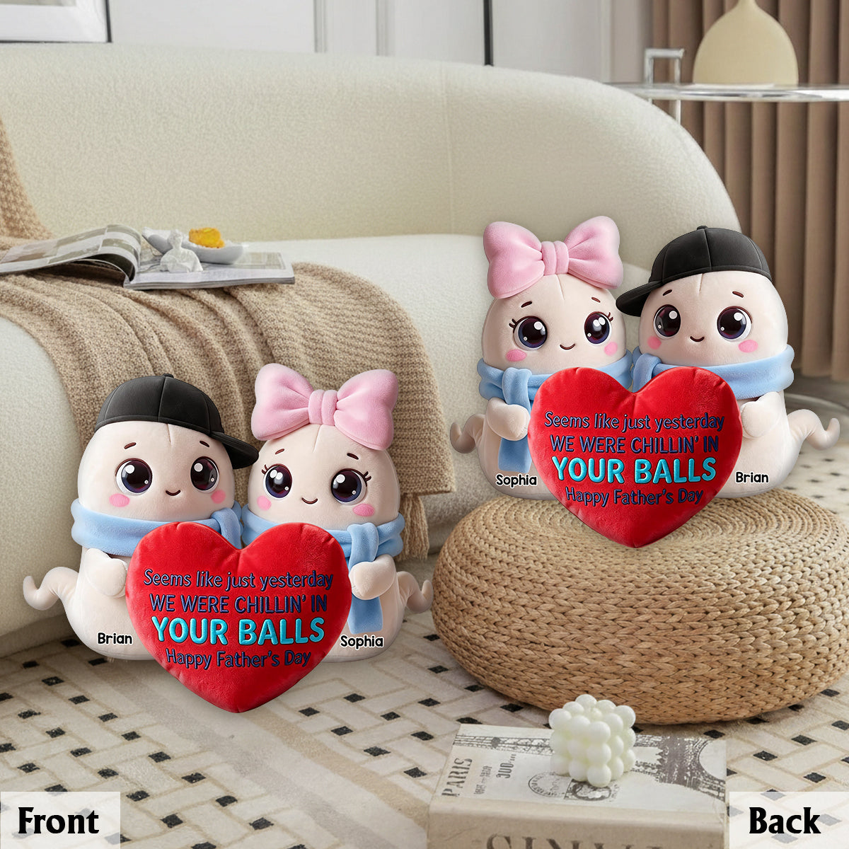 Joyeuse Fête des Pères - Coussin Personnalisé en Fourrure Synthétique Premium