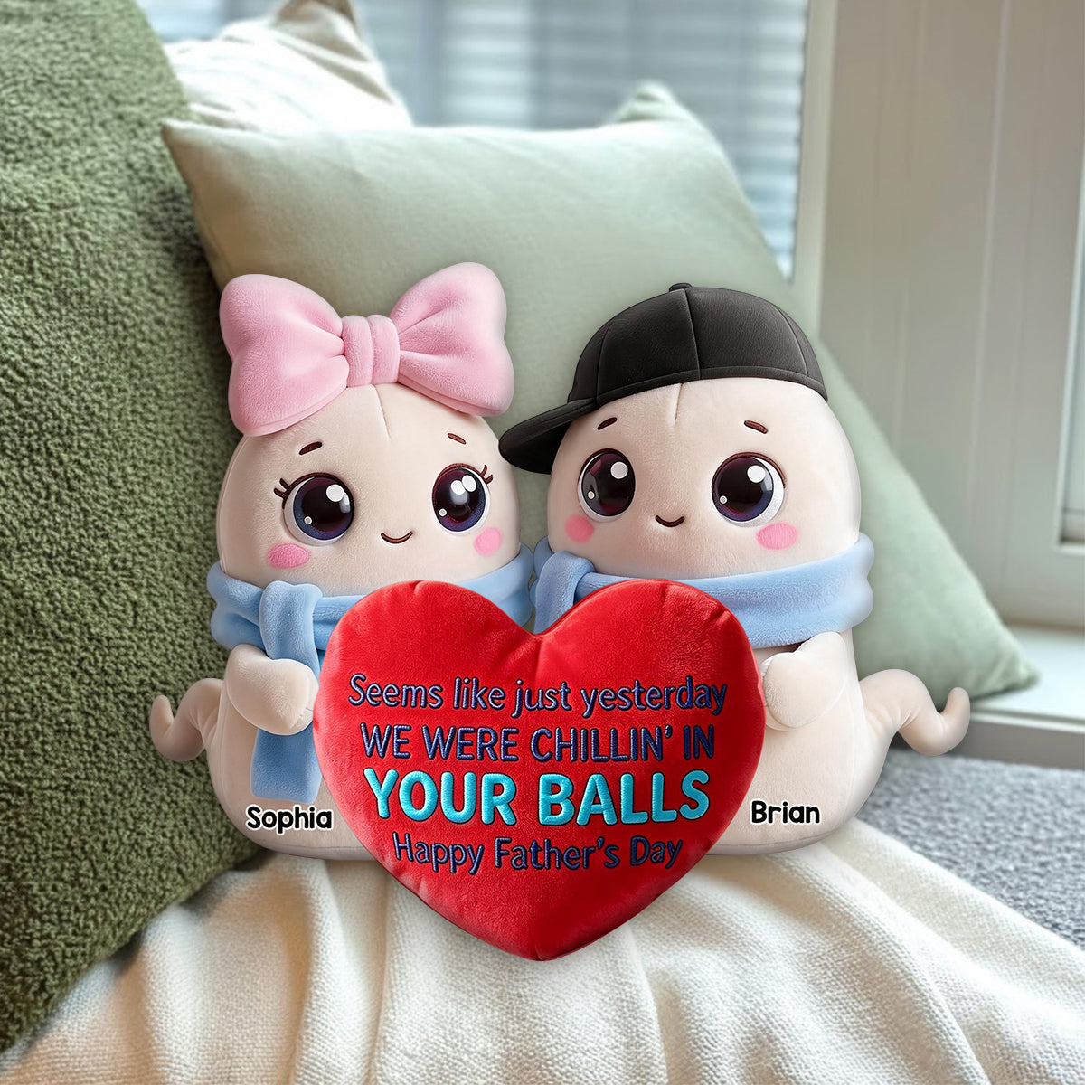 Joyeuse Fête des Pères - Coussin Personnalisé en Fourrure Synthétique Premium