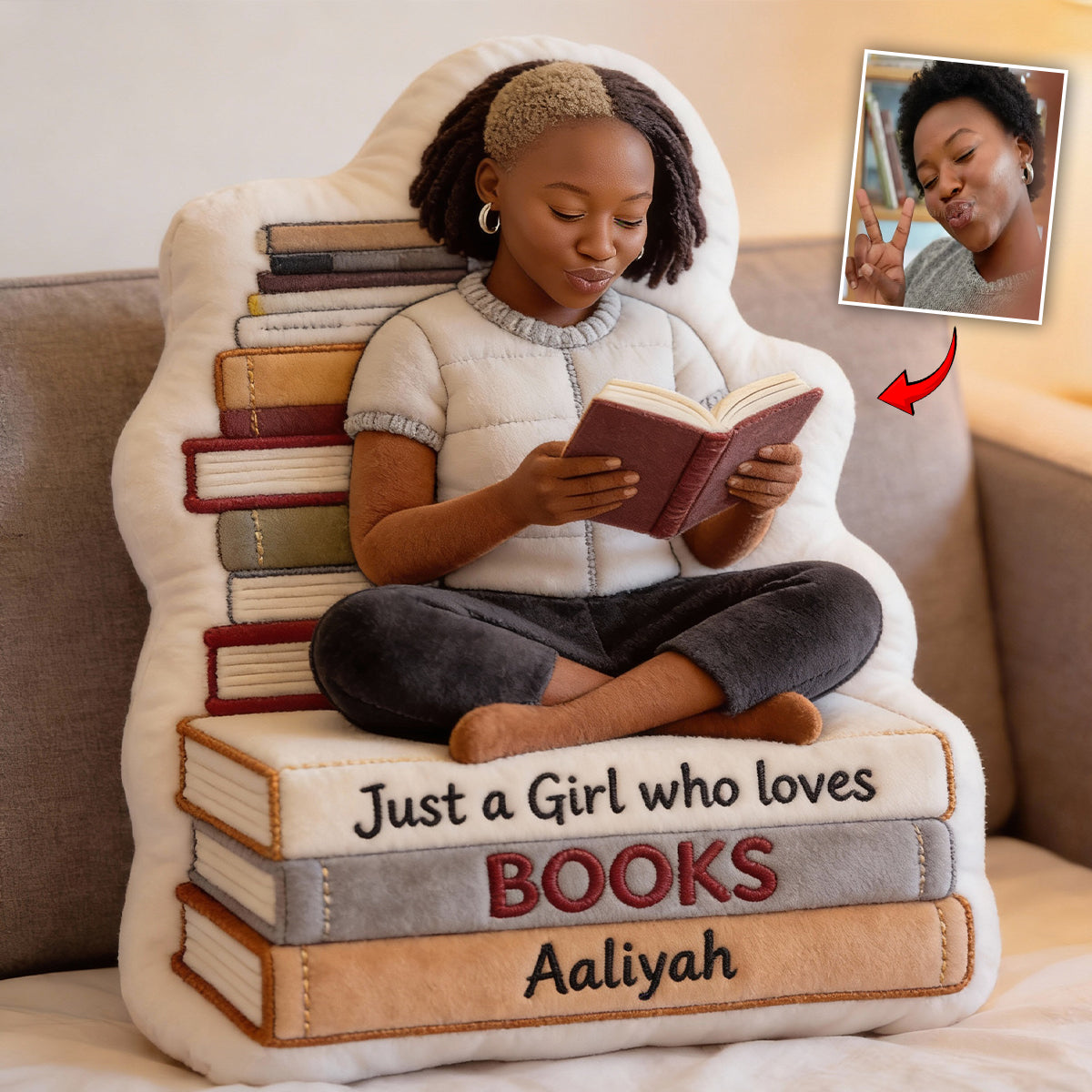 Just A Girl Who Loves Books - Personalized Book Faux Fur Shaped Pillow