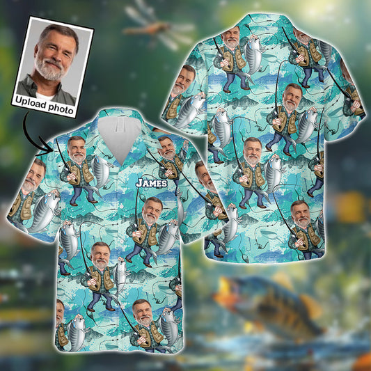 Funny Face Caricature Fishing - Personalized Fishing Hawaiian Shirt