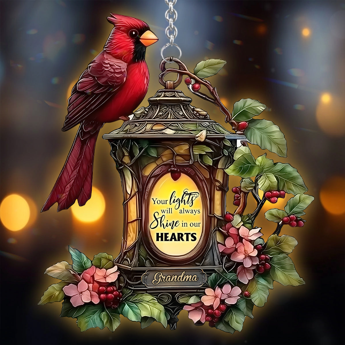 Ta lumière brillera toujours dans nos cœurs - Ornement commémoratif personnalisé à suspendre à la fenêtre, attrape-soleil 