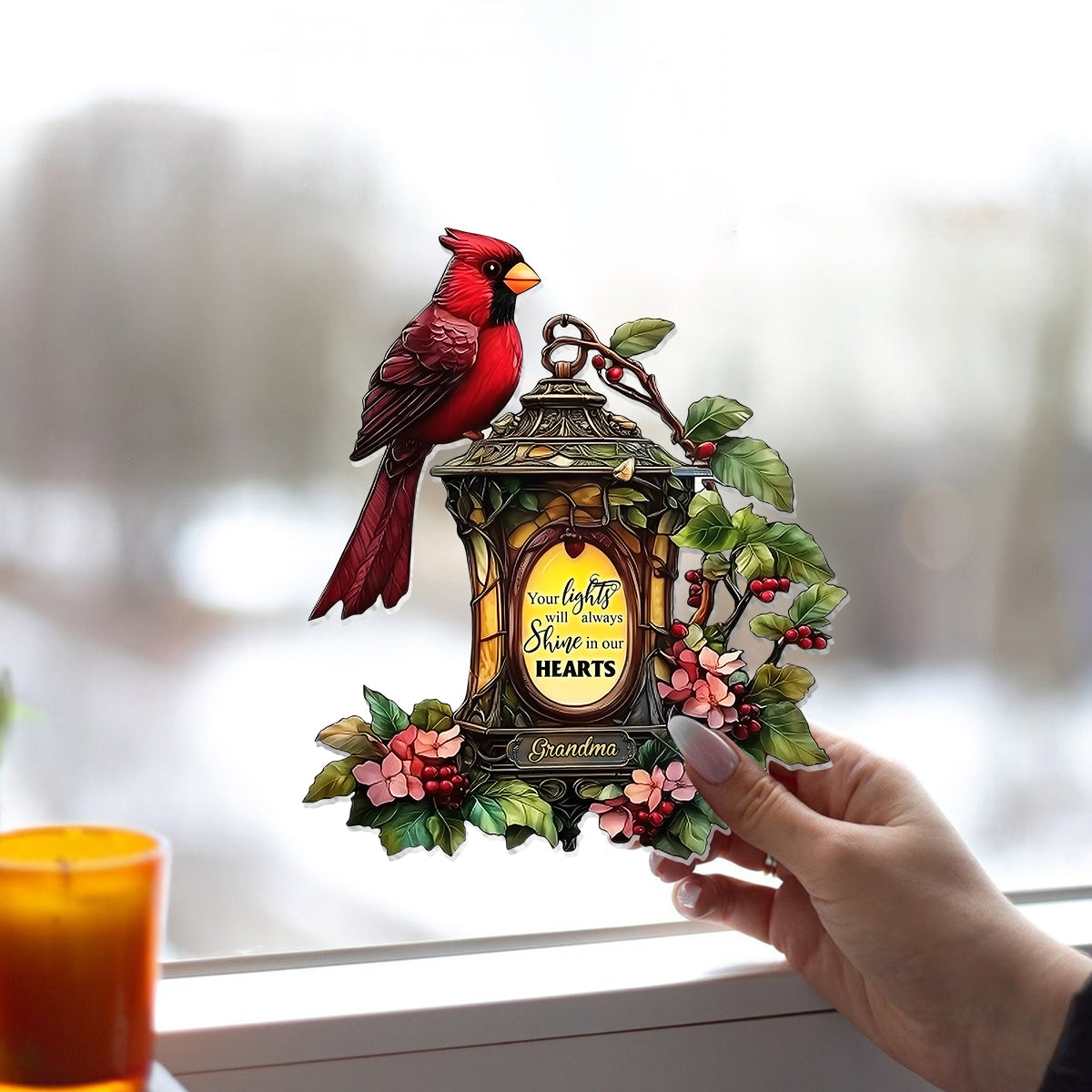 Ta lumière brillera toujours dans nos cœurs - Ornement commémoratif personnalisé à suspendre à la fenêtre, attrape-soleil 