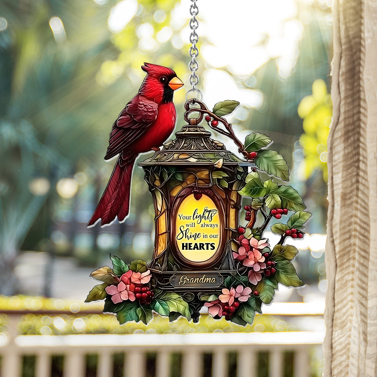 Ta lumière brillera toujours dans nos cœurs - Ornement commémoratif personnalisé à suspendre à la fenêtre, attrape-soleil 
