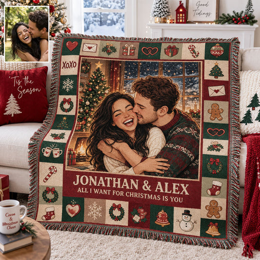 Christmas With You - Personalized Couple Woven Blanket