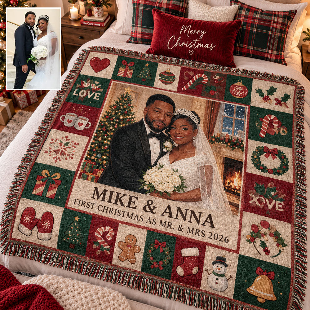 Christmas With You - Personalized Couple Woven Blanket