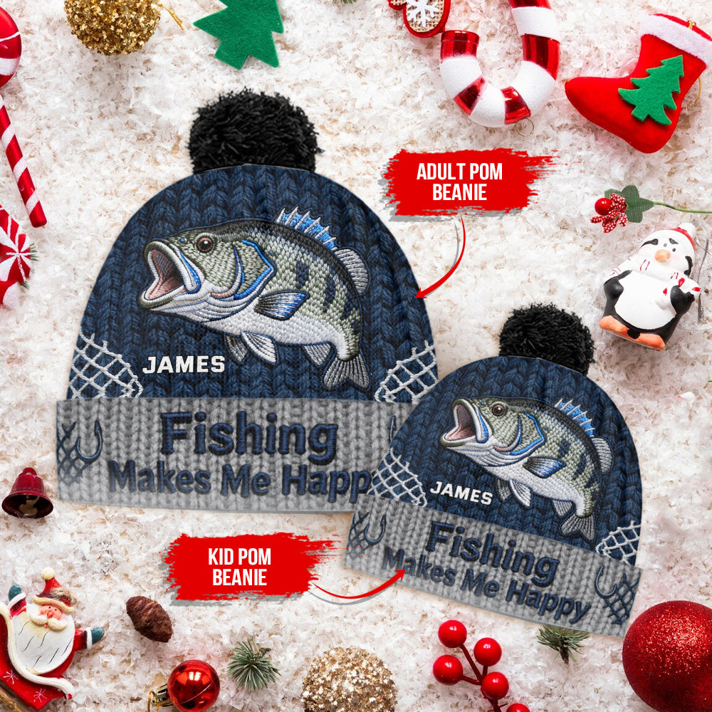 Fishing Make Me Happy - Personalized Fishing Beanie Hat