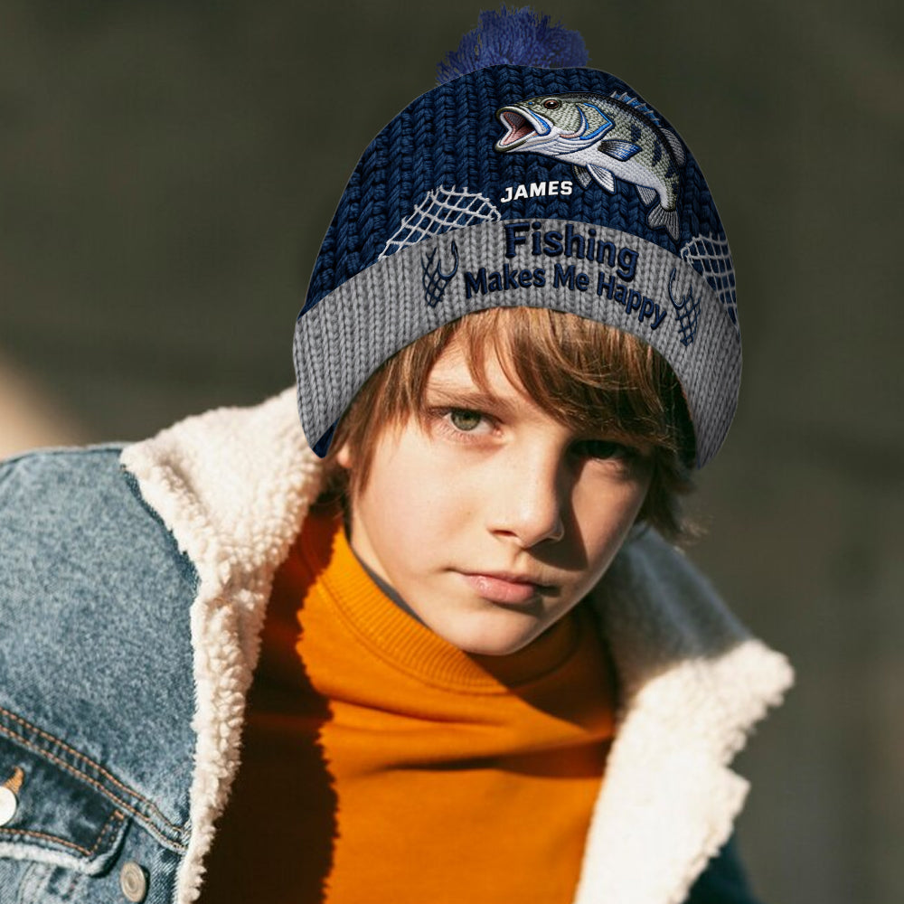Fishing Make Me Happy - Personalized Fishing Beanie Hat
