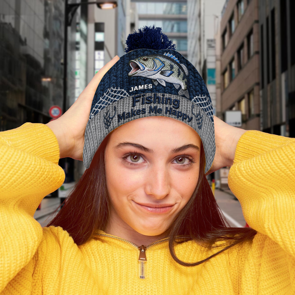 Fishing Make Me Happy - Personalized Fishing Beanie Hat