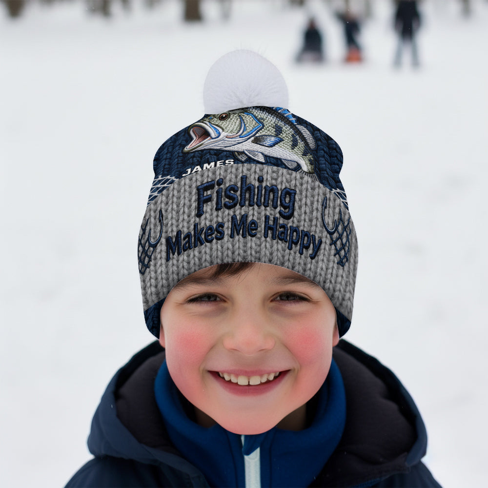 Fishing Make Me Happy - Personalized Fishing Beanie Hat