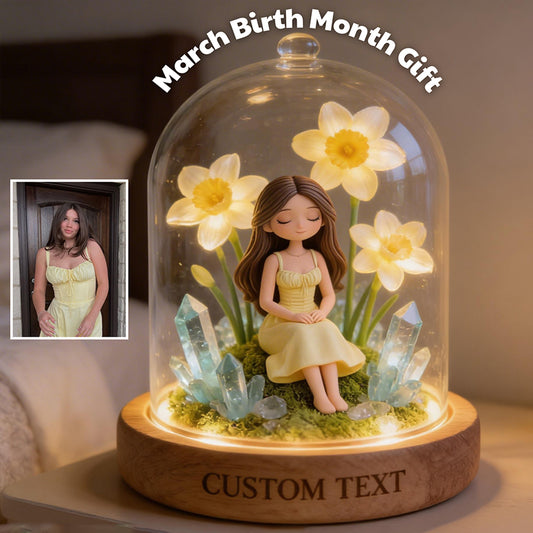 Custom Any Birthmonth Flower & Birthstone From Any Photo - Personalized Birth Month Flower Acrylic LED Night Light