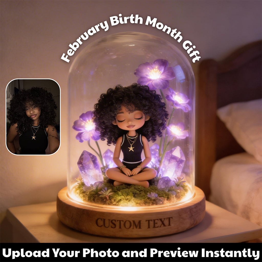 Custom Any Birthmonth Flower & Birthstone From Any Photo - Personalized Birth Month Flower Acrylic LED Night Light