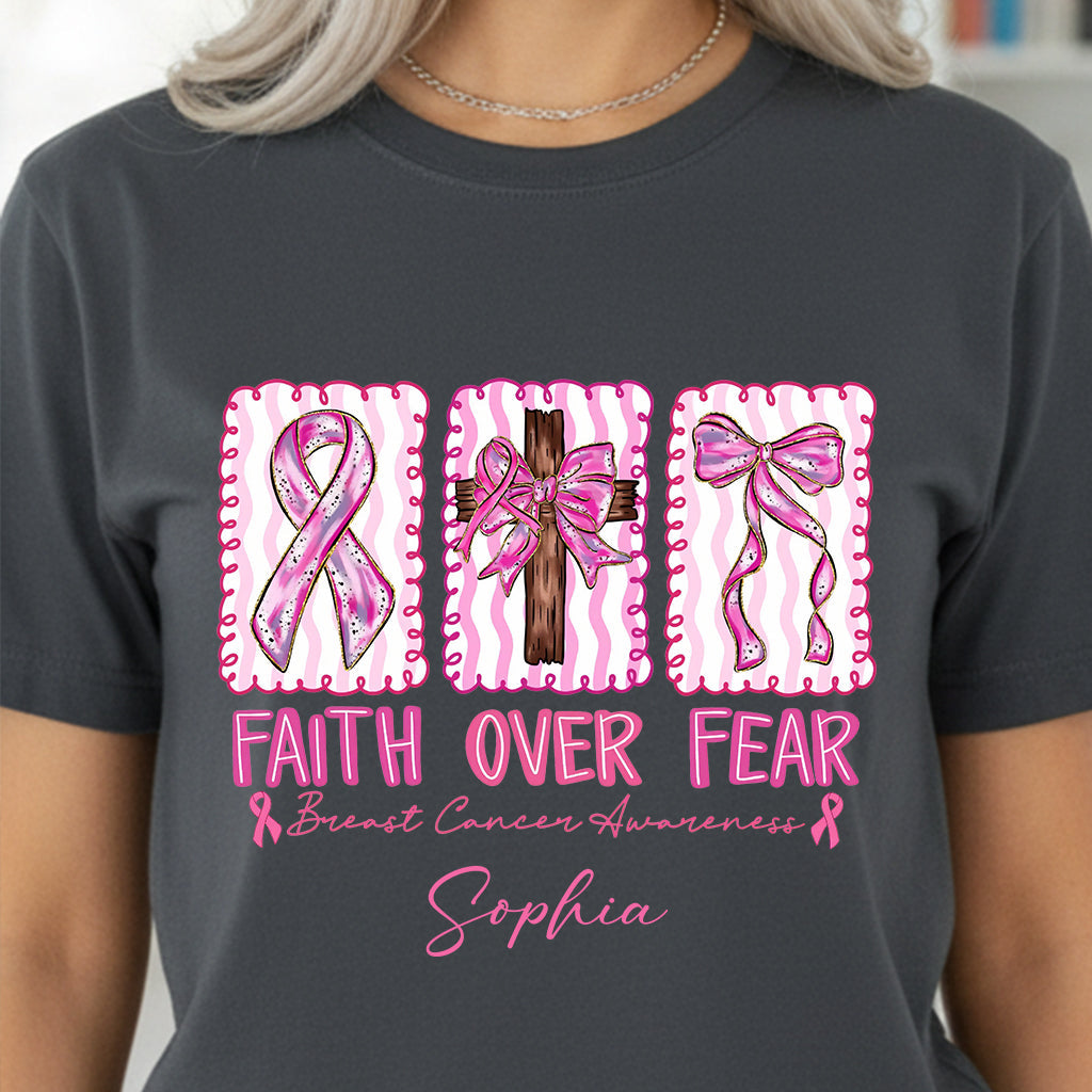Guerrière contre le cancer du sein : la foi plutôt que la peur - T-shirt et sweat à capuche personnalisés pour la sensibilisation au cancer du sein