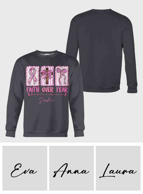 Guerrière contre le cancer du sein : la foi plutôt que la peur - T-shirt et sweat à capuche personnalisés pour la sensibilisation au cancer du sein