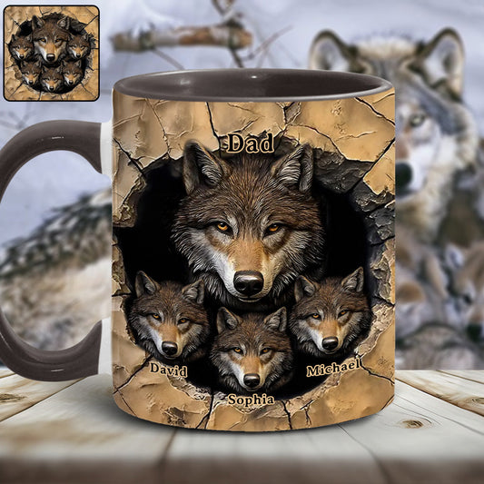 Papa's Wolf Pack - Personalized Wolf Accent Mug