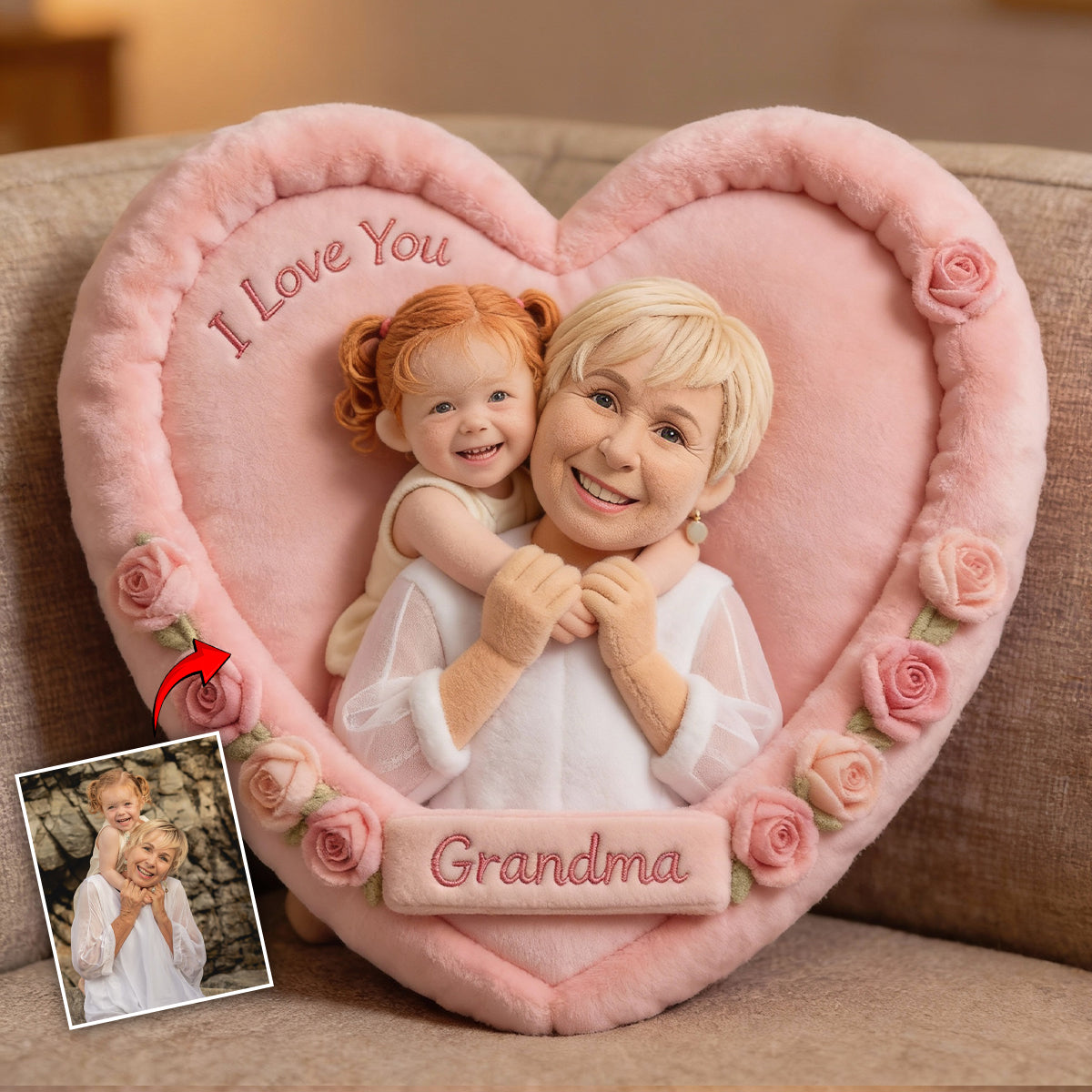 Coussin personnalisé en fausse fourrure en forme de maman - Cadeau idéal pour maman ou grand-mère - Personnalisez-le avec n'importe quelle photo