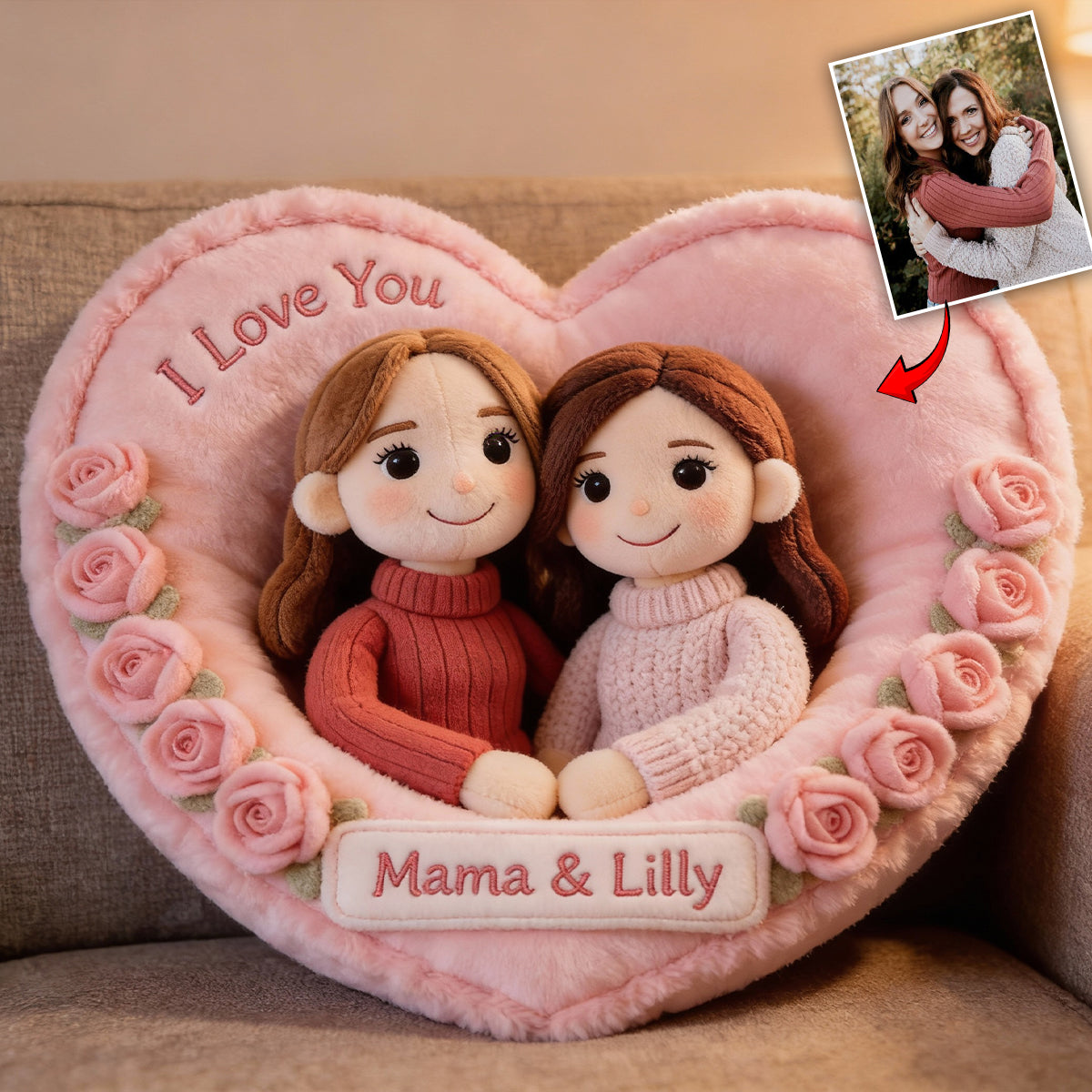 Coussin personnalisé en fausse fourrure en forme de maman - Cadeau idéal pour maman ou grand-mère - Personnalisez-le avec n'importe quelle photo