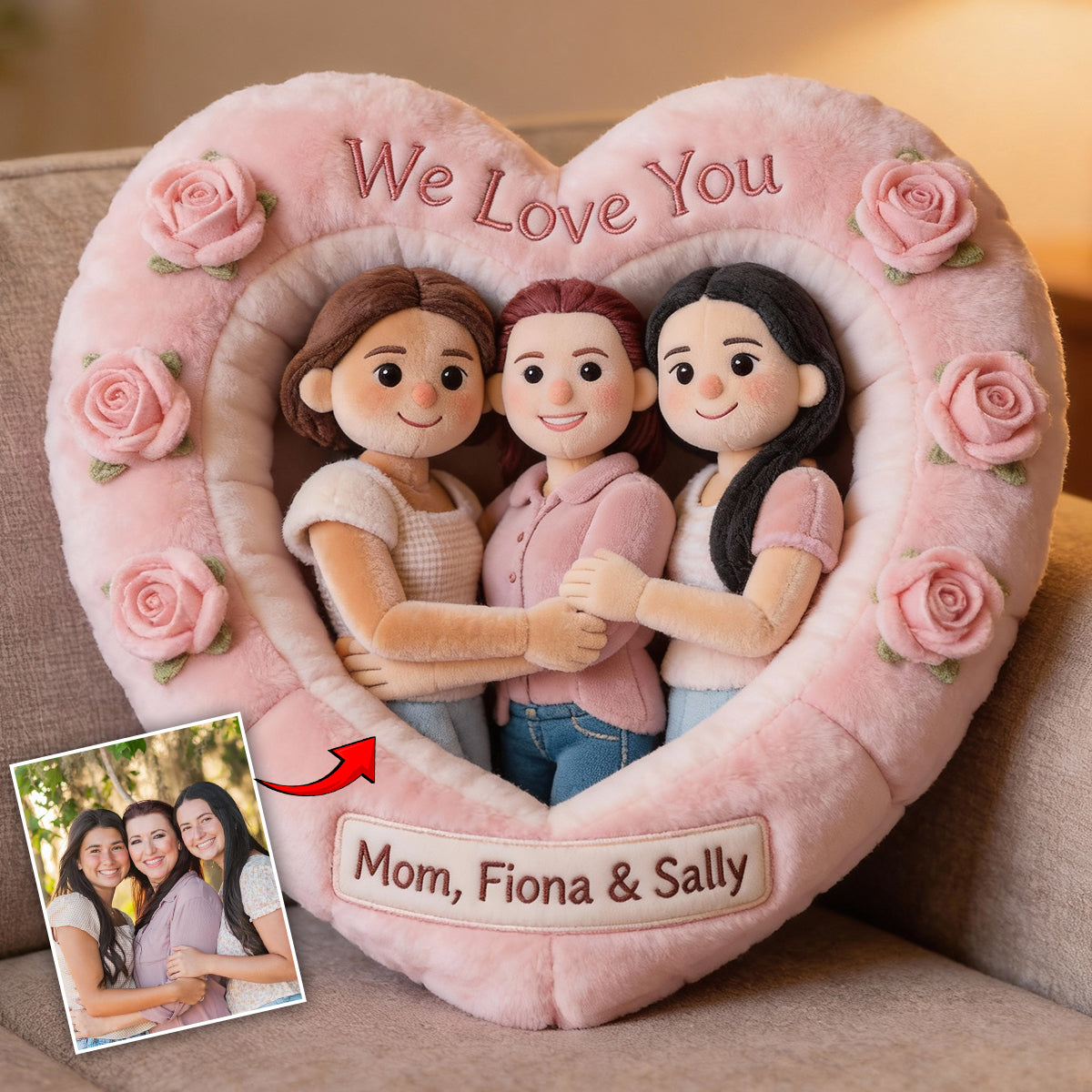 Coussin personnalisé en fausse fourrure en forme de maman - Cadeau idéal pour maman ou grand-mère - Personnalisez-le avec n'importe quelle photo