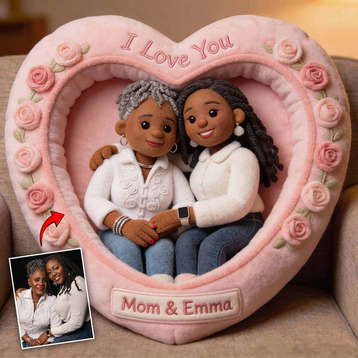 Coussin personnalisé en fausse fourrure en forme de maman - Cadeau idéal pour maman ou grand-mère - Personnalisez-le avec n'importe quelle photo