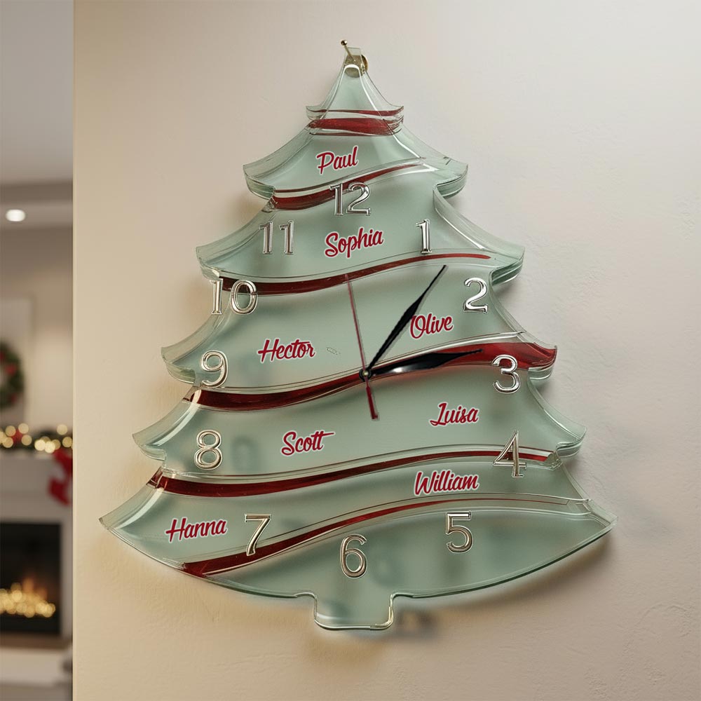 Horloge murale lumineuse LED personnalisée en forme de sapin de Noël pour toute la famille