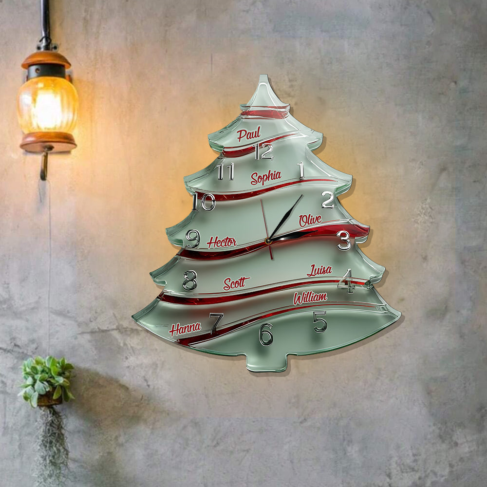 Horloge murale lumineuse LED personnalisée en forme de sapin de Noël pour toute la famille